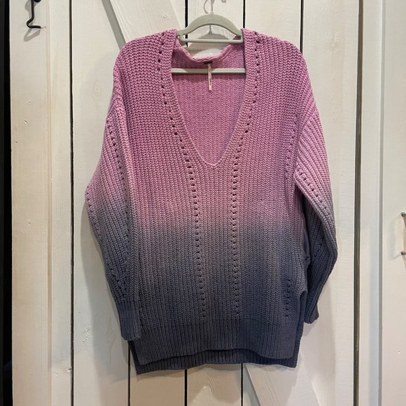 Free People Sweaters - Free people oversized boho pink purple blue ombre sweater XS